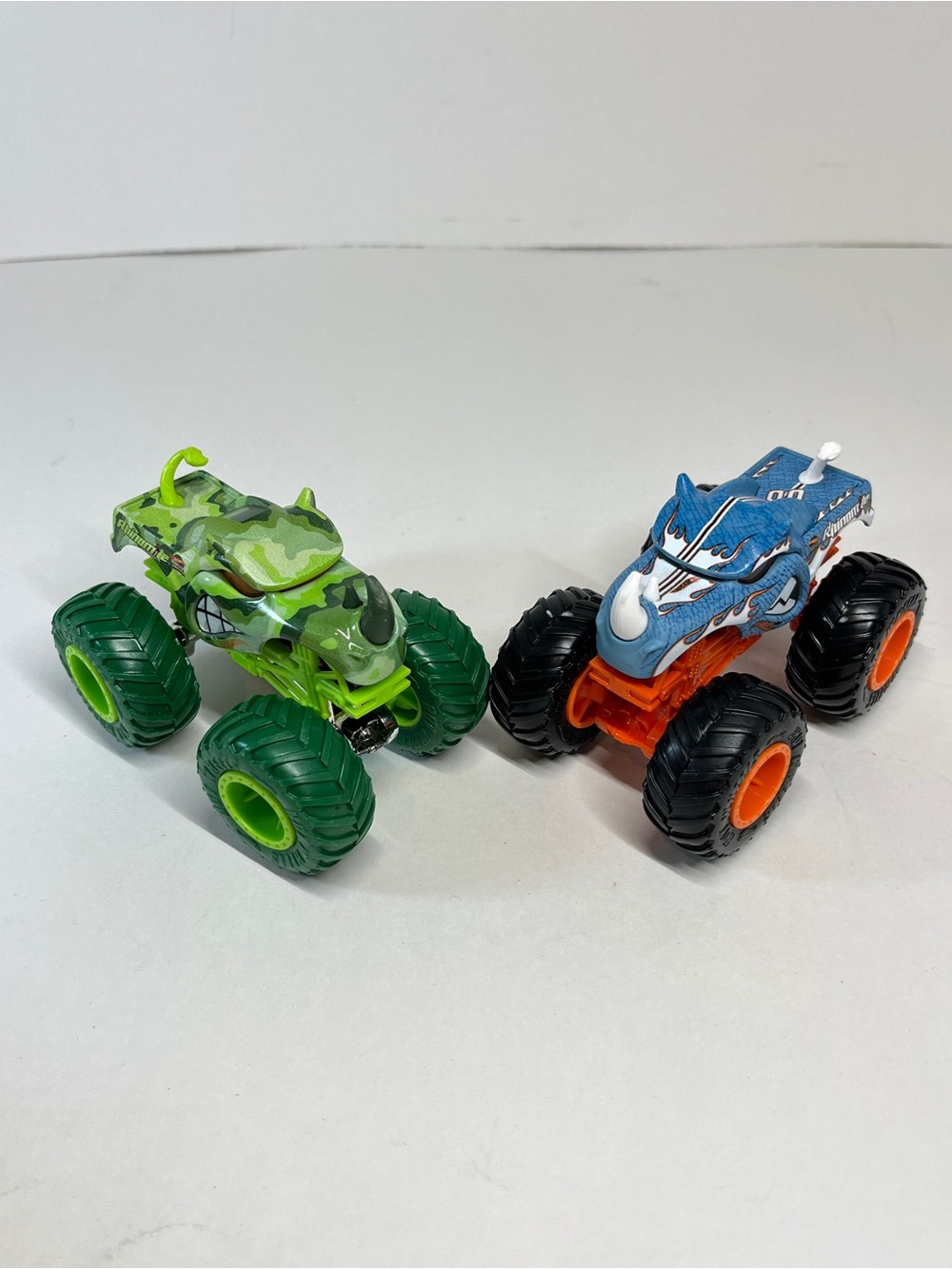 Monster Jam Trucks Lot Rhinomite Hot Wheels Green & Blue Orange 1:64 Loose Live